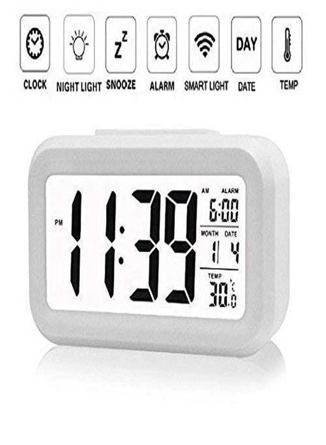 SILENCIO Digital Smart Alarm Clock With Automatic Sensor, Date & Temperature for Students, Home, Bedroom (White) - Image 2